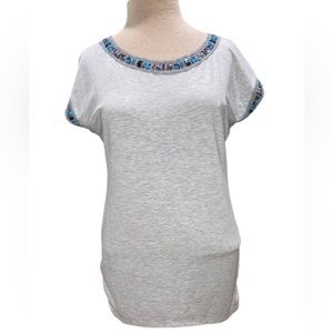 White House Black Market Jeweled Grey Tee with Open Back size Small